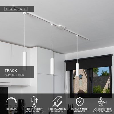 Lucide TRACK FLORIS Hanglamp - 1-fase Railsysteem / Railverlichting - 1xGU10 - Wit (Uitbreiding)